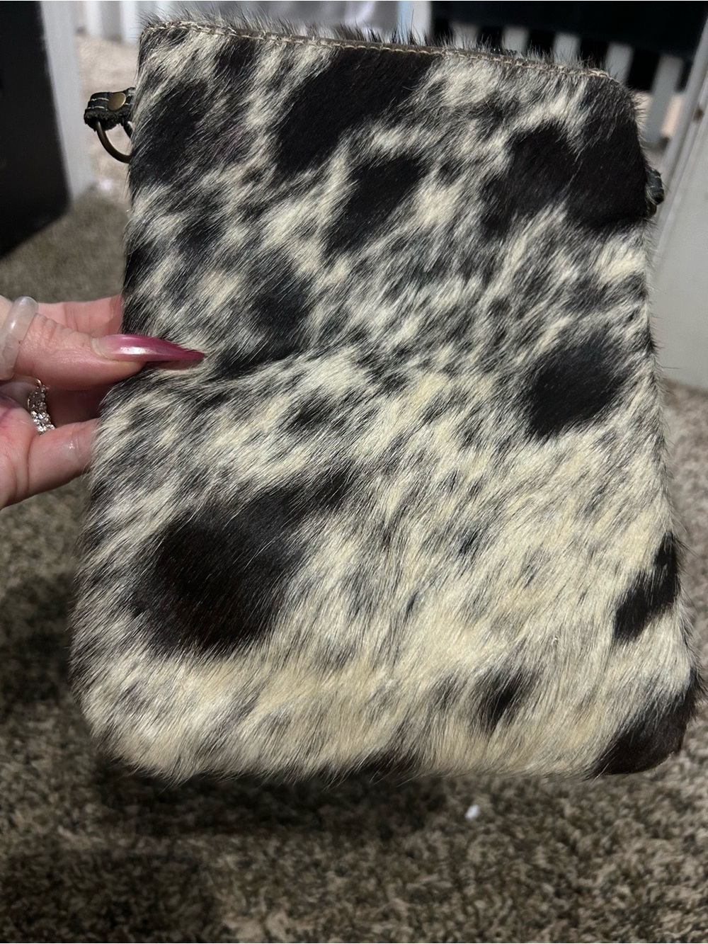 Myra Bag Cowhide-Print Fur Crossbody - Black & Cream